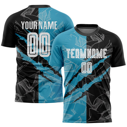 Custom Graffiti Pattern Black-Panther Blue Scratch Sublimation Soccer Uniform Jersey - Sky-Custom