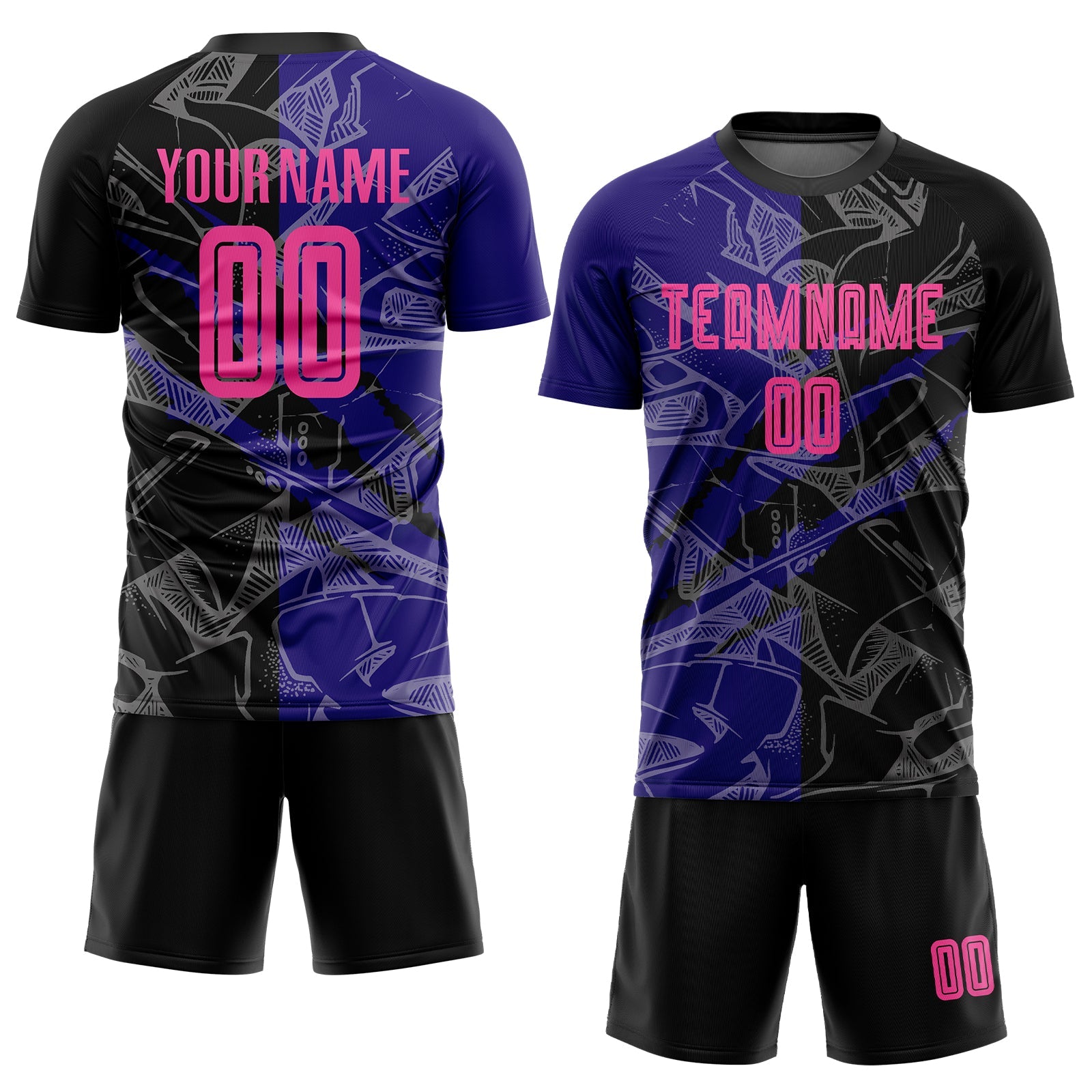 Custom Graffiti Pattern Pink Black-Dark Purple Scratch Sublimation Soccer Uniform Jersey - Sky-Custom