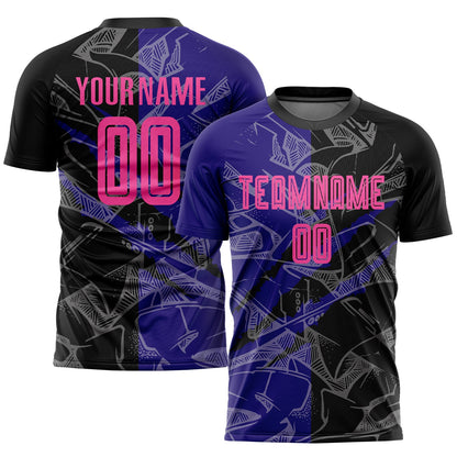 Custom Graffiti Pattern Pink Black-Dark Purple Scratch Sublimation Soccer Uniform Jersey - Sky-Custom