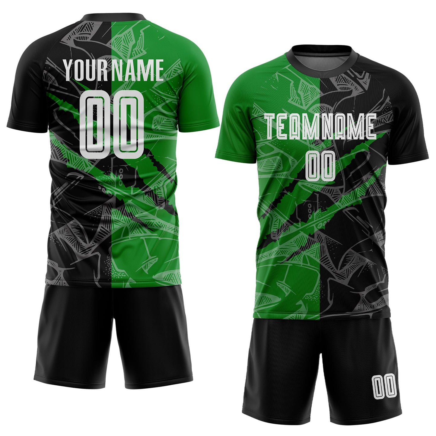 Custom Graffiti Pattern Black-Grass Green Scratch Sublimation Soccer Uniform Jersey - Sky-Custom