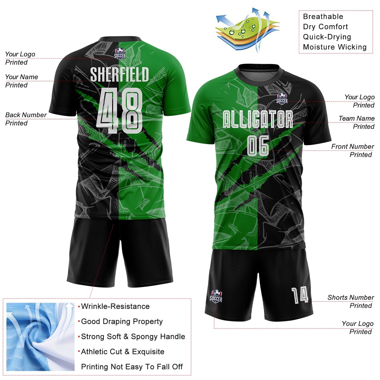 Custom Graffiti Pattern Black-Grass Green Scratch Sublimation Soccer Uniform Jersey - Sky-Custom