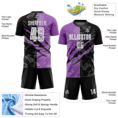 Custom Graffiti Pattern Black-Medium Purple Scratch Sublimation Soccer Uniform Jersey - Sky-Custom