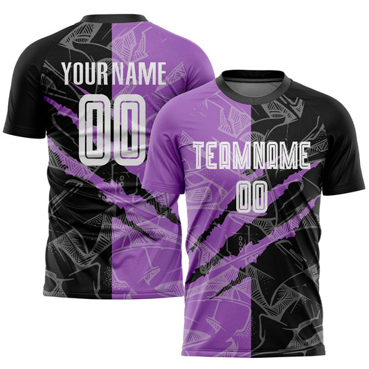 Custom Graffiti Pattern Black-Medium Purple Scratch Sublimation Soccer Uniform Jersey - Sky-Custom