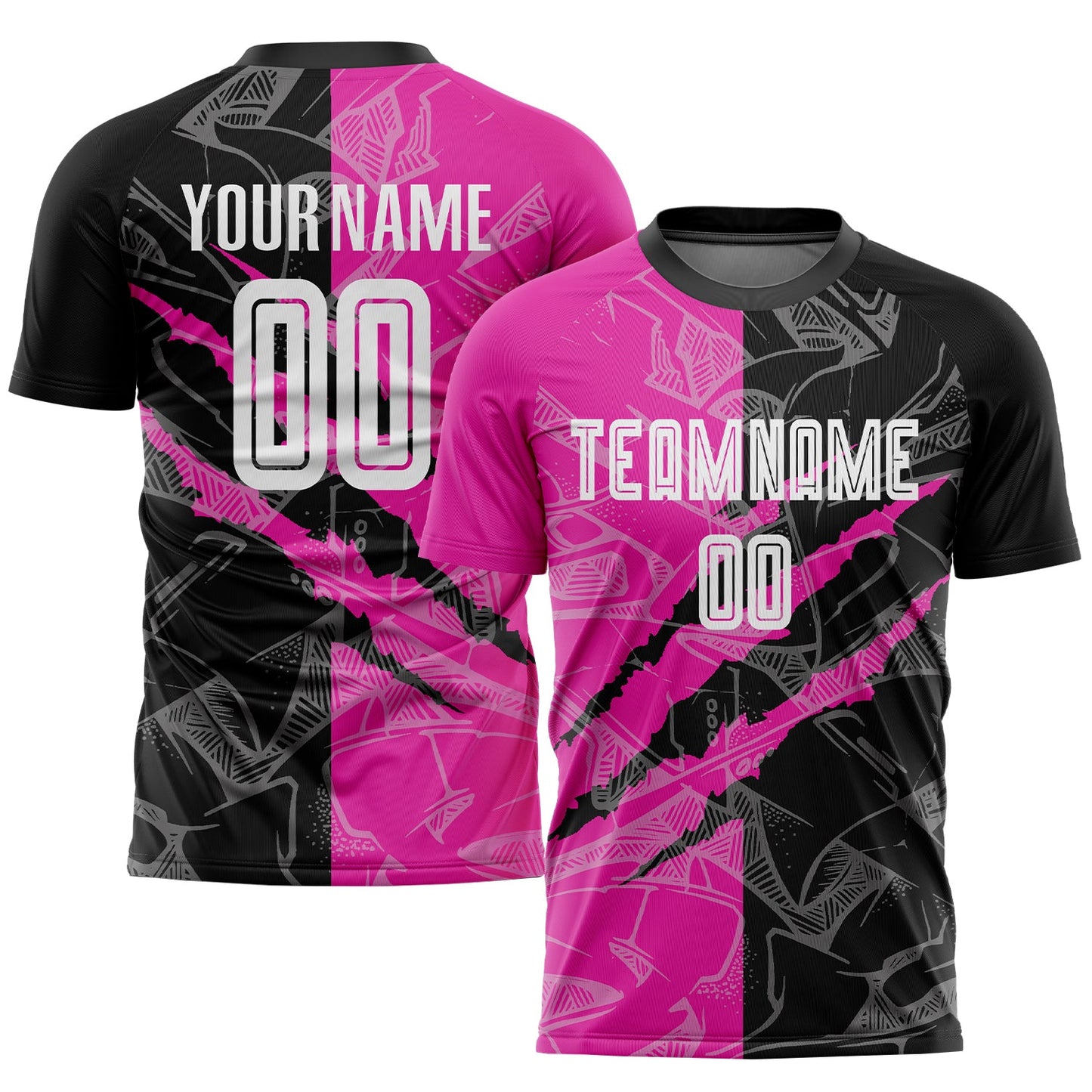 Custom Graffiti Pattern Black-Deep Pink Scratch Sublimation Soccer Uniform Jersey - Sky-Custom
