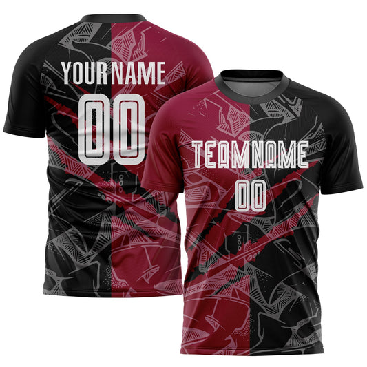 Custom Graffiti Pattern Black-Maroon Scratch Sublimation Soccer Uniform Jersey - Sky-Custom