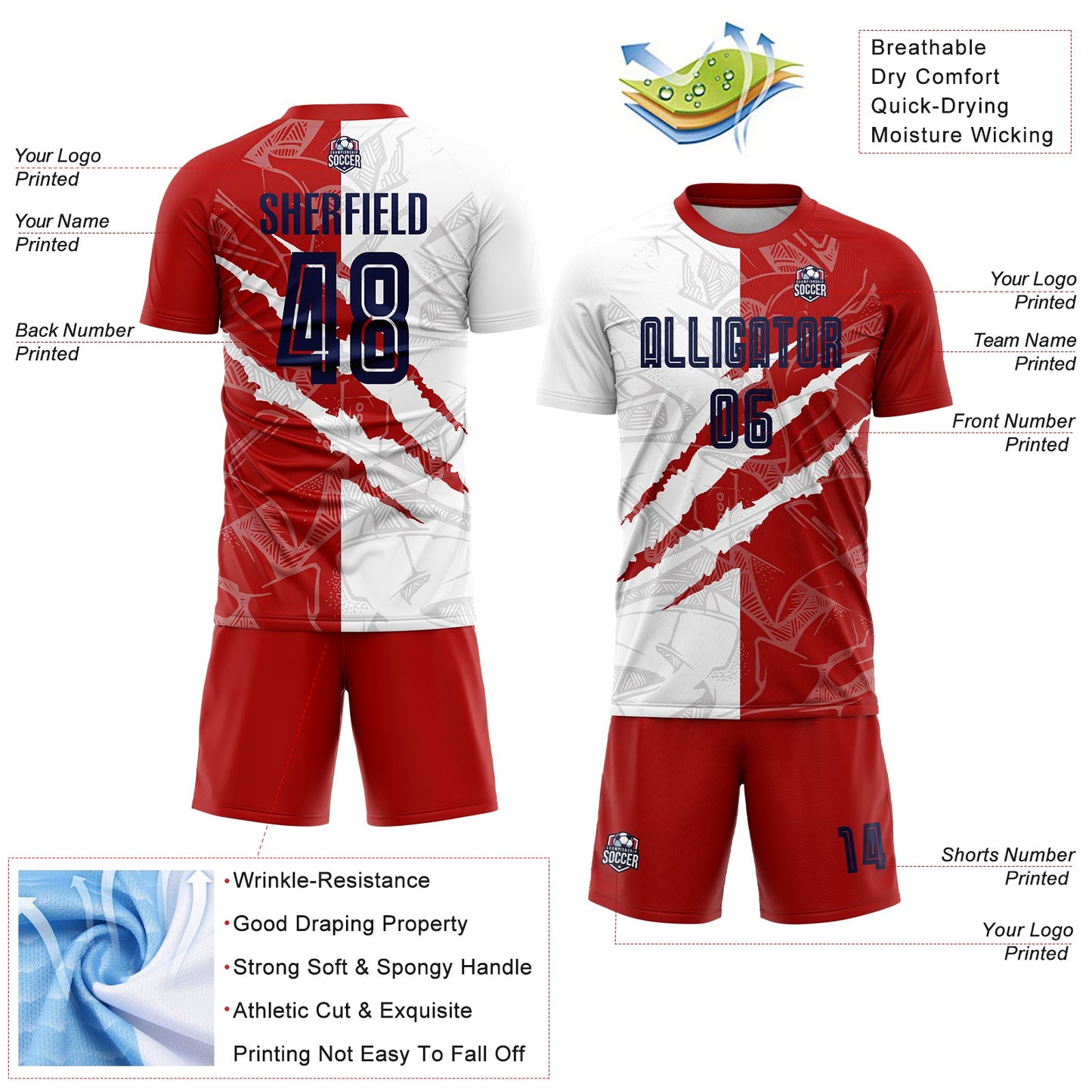 Custom Graffiti Pattern Navy-Red USA Scratch Sublimation Soccer Uniform Jersey - Sky-Custom