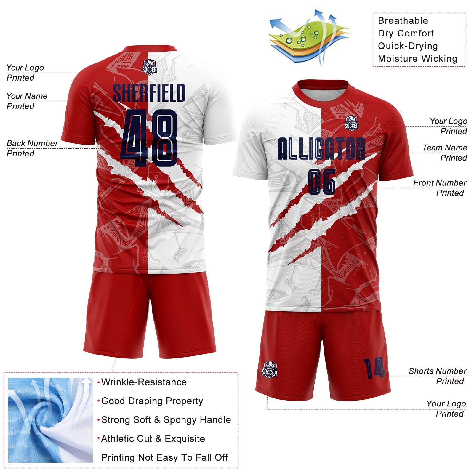 Custom Graffiti Pattern Navy-Red USA Scratch Sublimation Soccer Uniform Jersey - Sky-Custom