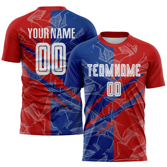 Custom Graffiti Pattern Red-Royal USA Scratch Sublimation Soccer Uniform Jersey - Sky-Custom
