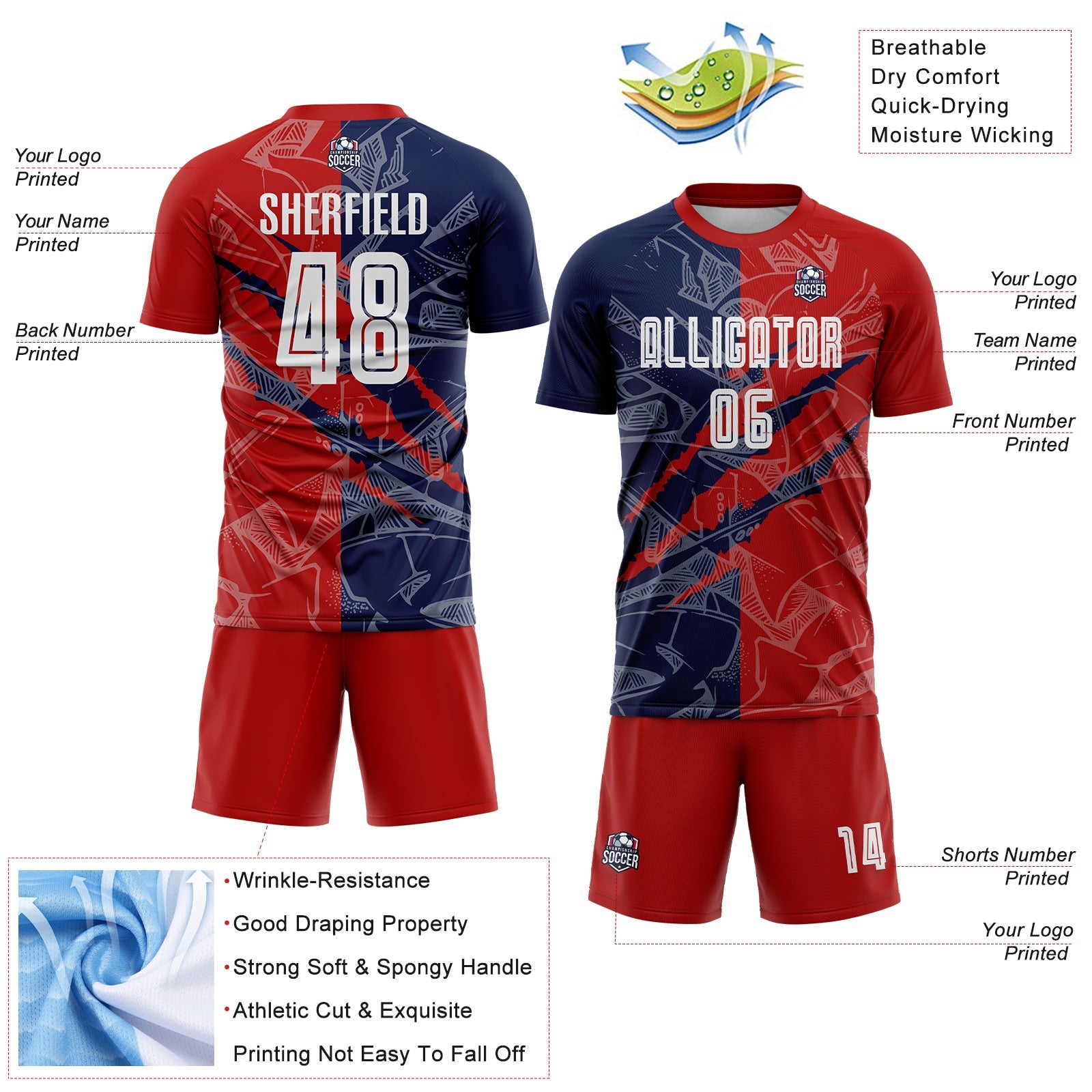 Custom Graffiti Pattern Red-Navy USA Scratch Sublimation Soccer Uniform Jersey - Sky-Custom
