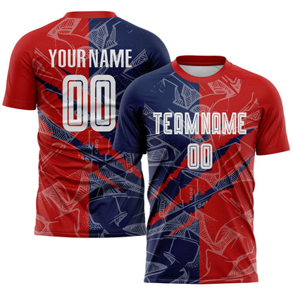 Custom Graffiti Pattern Red-Navy USA Scratch Sublimation Soccer Uniform Jersey - Sky-Custom