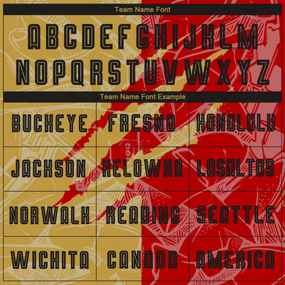 Custom Graffiti Pattern Black Red-Old Gold Scratch Sublimation Soccer Uniform Jersey - Sky-Custom
