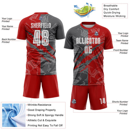 Custom Graffiti Pattern Red-Steel Gray Scratch Sublimation Soccer Uniform Jersey - Sky-Custom