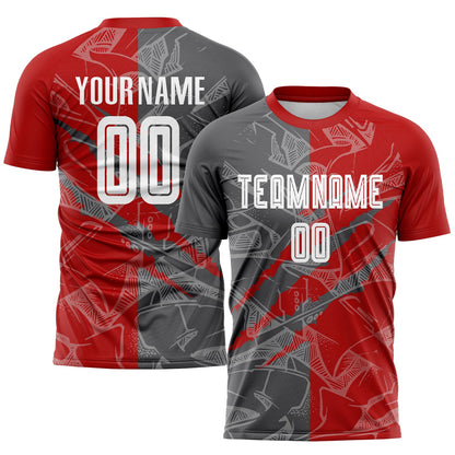 Custom Graffiti Pattern Red-Steel Gray Scratch Sublimation Soccer Uniform Jersey - Sky-Custom