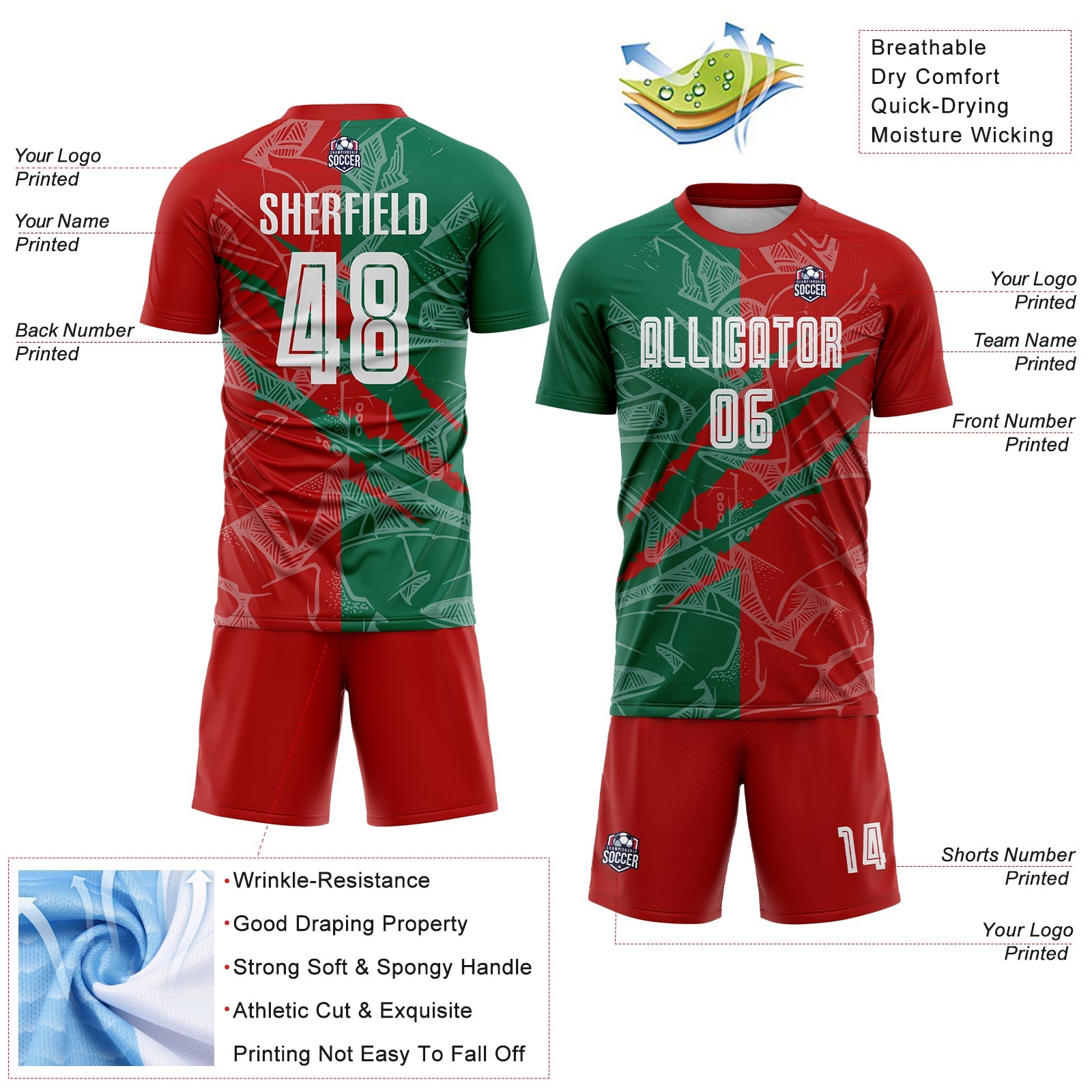 Custom Graffiti Pattern Red-Kelly Green Scratch Sublimation Soccer Uniform Jersey - Sky-Custom