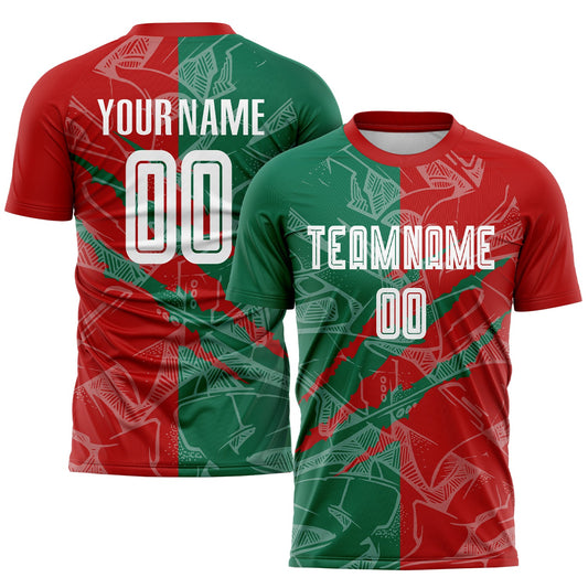 Custom Graffiti Pattern Red-Kelly Green Scratch Sublimation Soccer Uniform Jersey - Sky-Custom