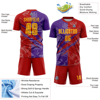 Custom Graffiti Pattern Yellow Red-Purple Scratch Sublimation Soccer Uniform Jersey - Sky-Custom