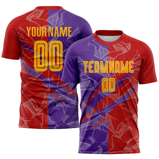 Custom Graffiti Pattern Yellow Red-Purple Scratch Sublimation Soccer Uniform Jersey - Sky-Custom
