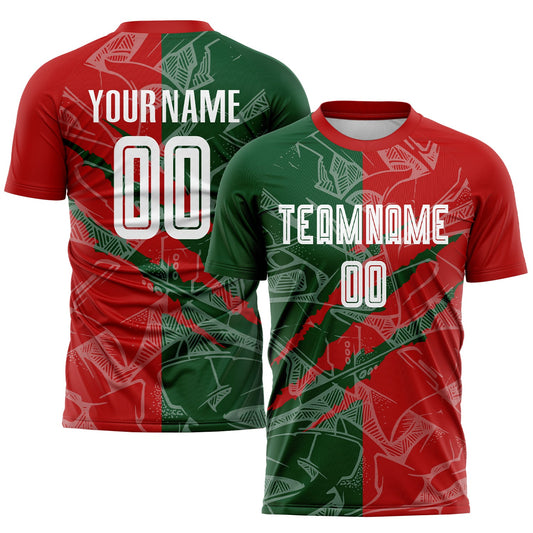 Custom Graffiti Pattern Red-Green Scratch Sublimation Soccer Uniform Jersey - Sky-Custom