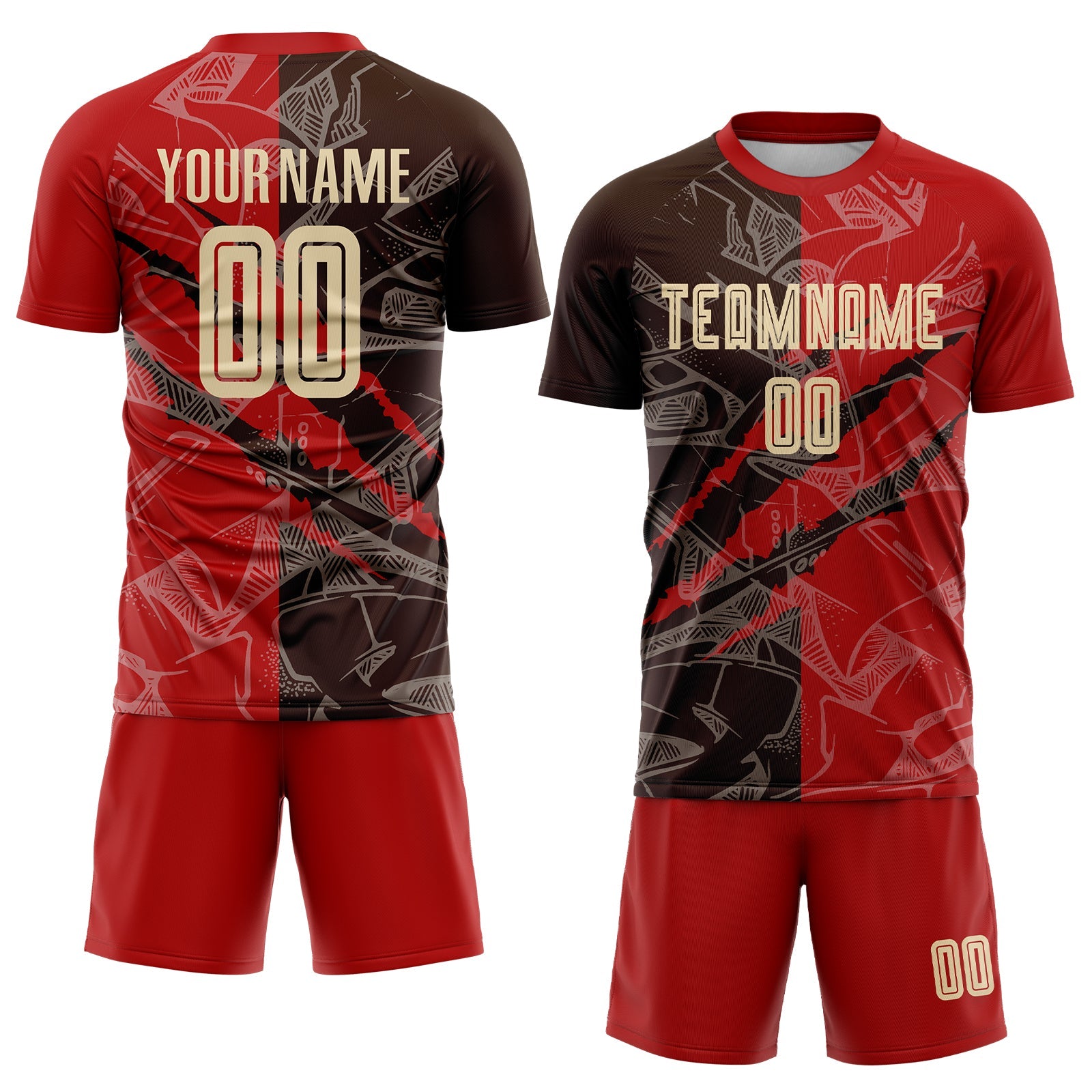 Custom Graffiti Pattern City Cream Red-Brown Scratch Sublimation Soccer Uniform Jersey - Sky-Custom