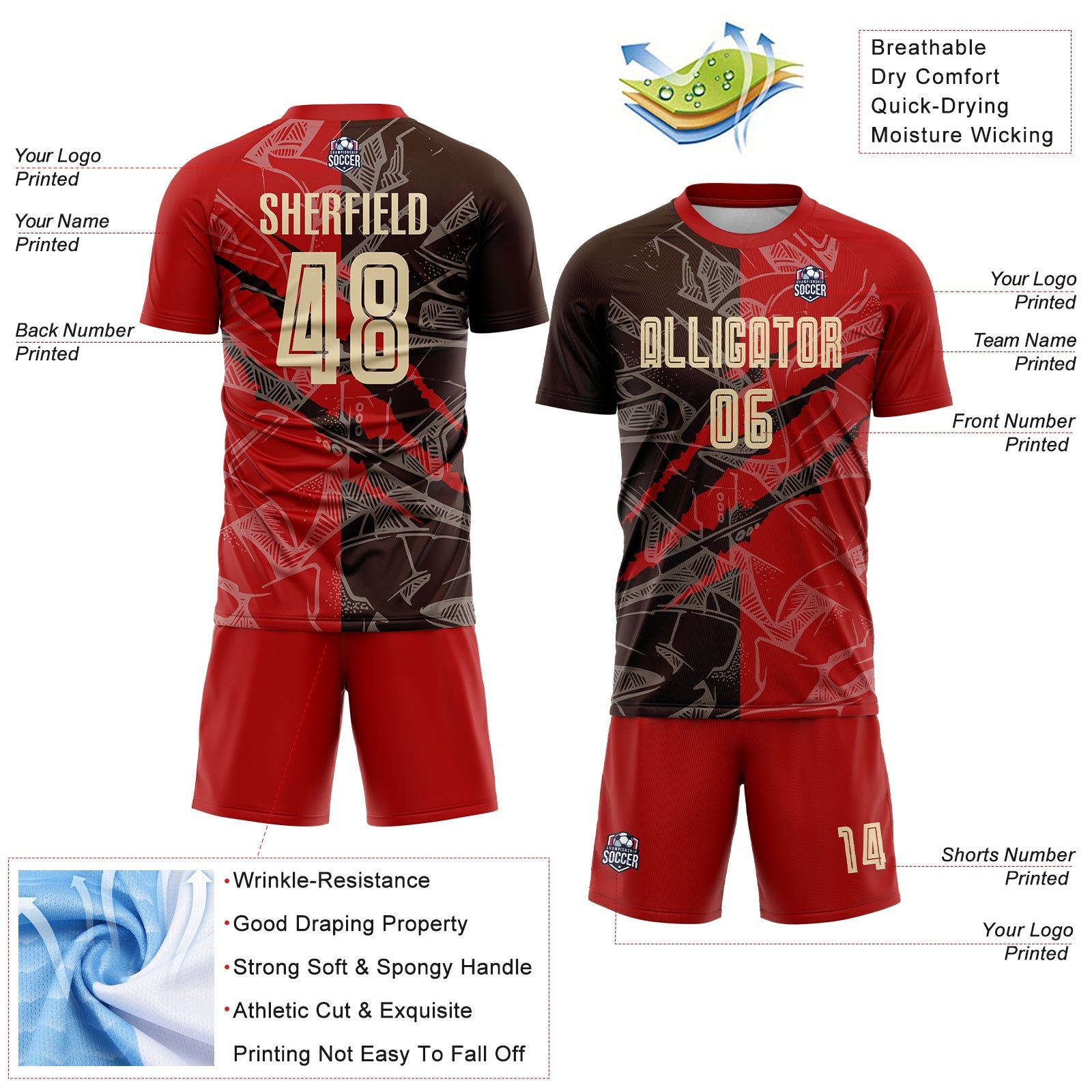 Custom Graffiti Pattern City Cream Red-Brown Scratch Sublimation Soccer Uniform Jersey - Sky-Custom