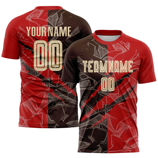 Custom Graffiti Pattern City Cream Red-Brown Scratch Sublimation Soccer Uniform Jersey - Sky-Custom