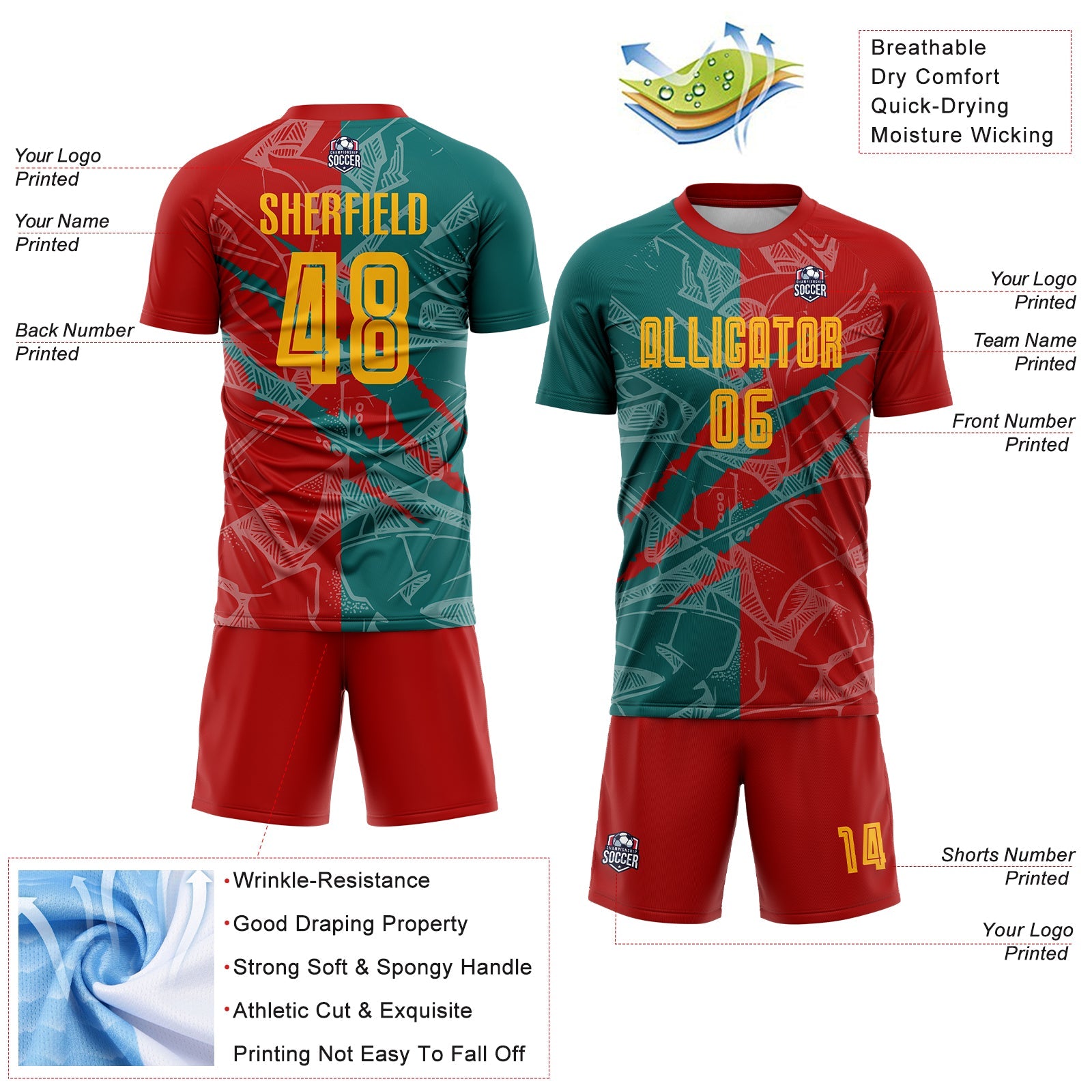 Custom Graffiti Pattern Yellow Red-Teal Scratch Sublimation Soccer Uniform Jersey - Sky-Custom