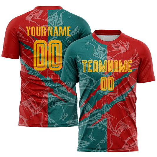 Custom Graffiti Pattern Yellow Red-Teal Scratch Sublimation Soccer Uniform Jersey - Sky-Custom