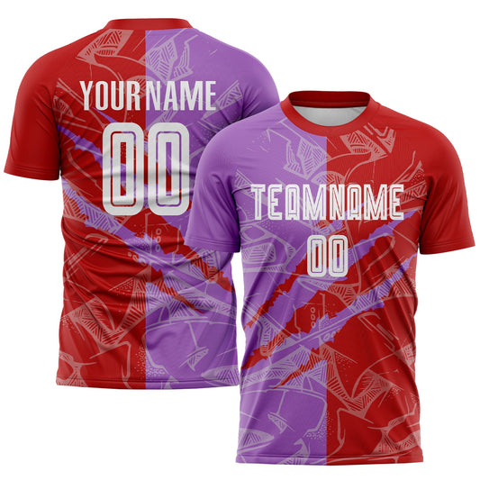Custom Graffiti Pattern Red-Medium Purple Scratch Sublimation Soccer Uniform Jersey - Sky-Custom