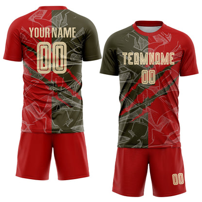 Custom Graffiti Pattern City Cream Red-Olive Scratch Sublimation Soccer Uniform Jersey - Sky-Custom