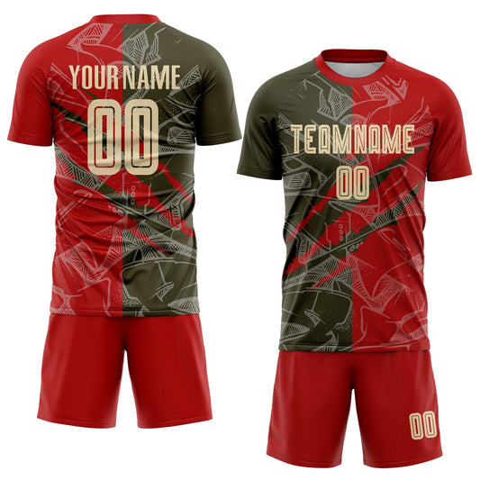 Custom Graffiti Pattern City Cream Red-Olive Scratch Sublimation Soccer Uniform Jersey - Sky-Custom