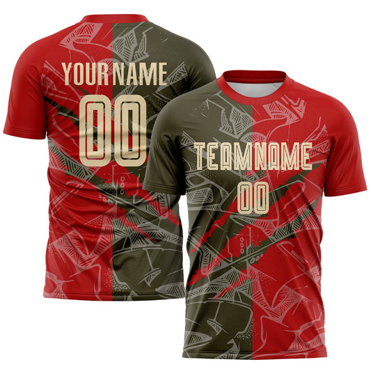 Custom Graffiti Pattern City Cream Red-Olive Scratch Sublimation Soccer Uniform Jersey - Sky-Custom