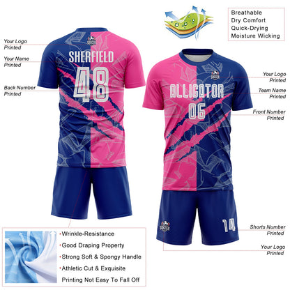 Custom Graffiti Pattern Pink-Royal Scratch Sublimation Soccer Uniform Jersey - Sky-Custom