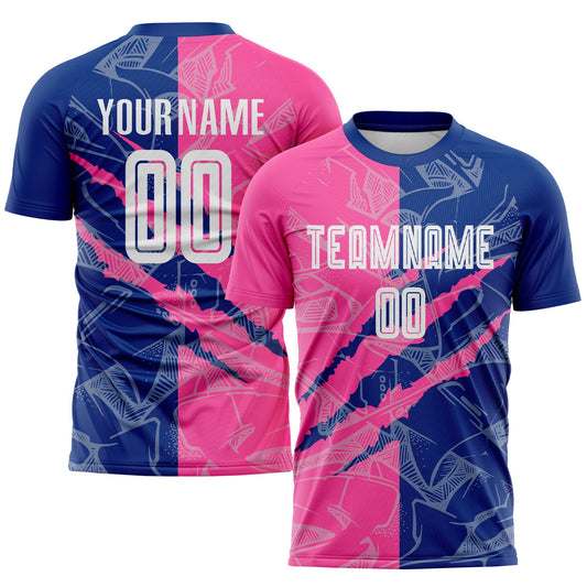 Custom Graffiti Pattern Pink-Royal Scratch Sublimation Soccer Uniform Jersey - Sky-Custom