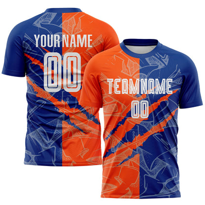 Custom Graffiti Pattern Royal-Orange Scratch Sublimation Soccer Uniform Jersey - Sky-Custom