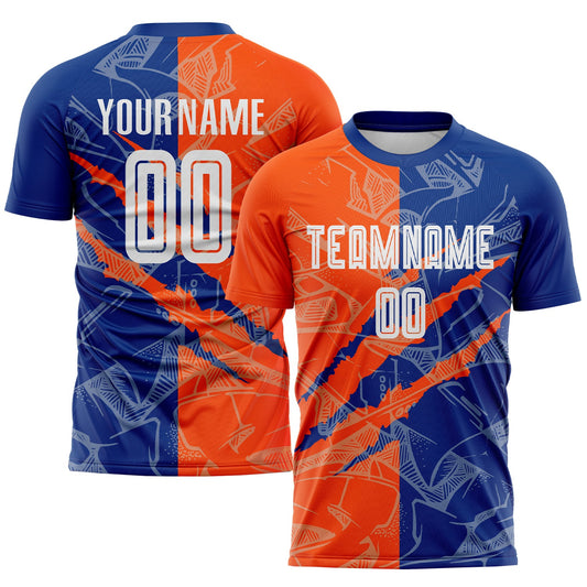 Custom Graffiti Pattern Royal-Orange Scratch Sublimation Soccer Uniform Jersey - Sky-Custom