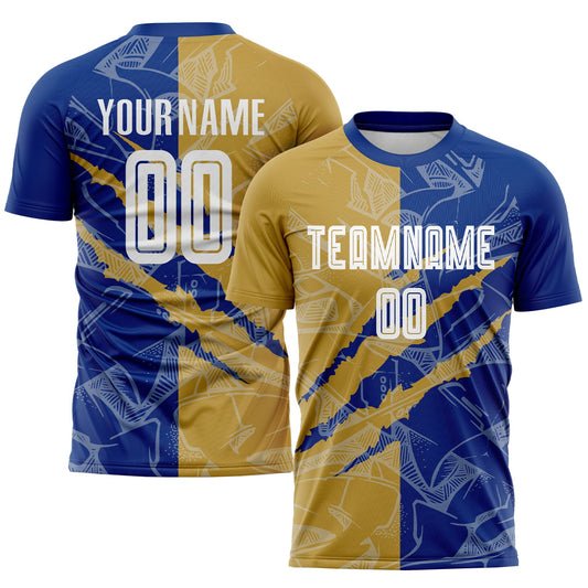 Custom Graffiti Pattern Old Gold-Royal Scratch Sublimation Soccer Uniform Jersey - Sky-Custom