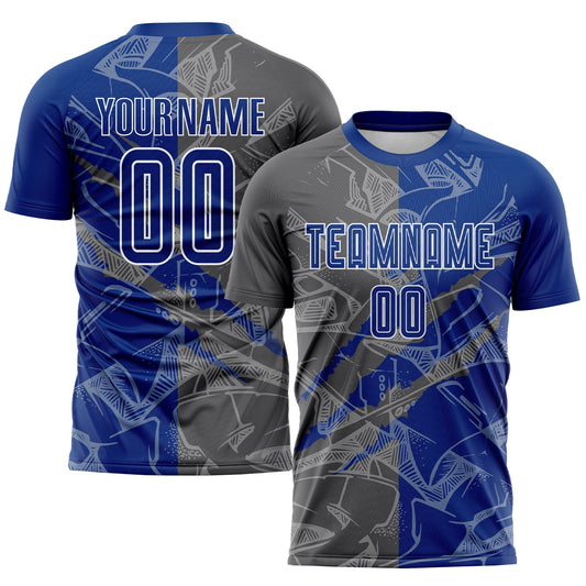 Custom Graffiti Pattern Royal-Steel Gray Scratch Sublimation Soccer Uniform Jersey - Sky-Custom