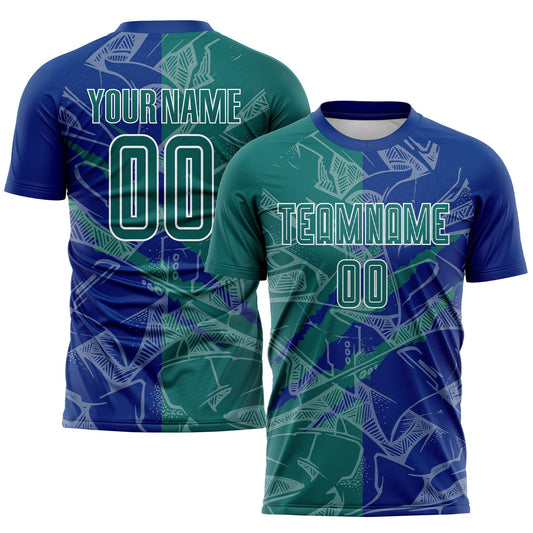 Custom Graffiti Pattern Teal-Royal Scratch Sublimation Soccer Uniform Jersey - Sky-Custom