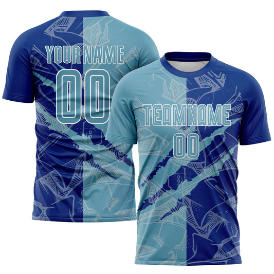 Custom Graffiti Pattern Shadow Blue-Royal Scratch Sublimation Soccer Uniform Jersey - Sky-Custom