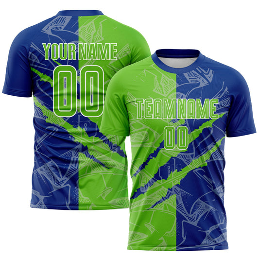Custom Graffiti Pattern Aurora Green-Royal Scratch Sublimation Soccer Uniform Jersey - Sky-Custom
