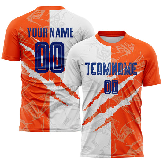 Custom Graffiti Pattern Royal-Orange Scratch Sublimation Soccer Uniform Jersey - Sky-Custom