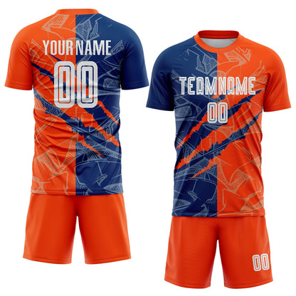 Custom Graffiti Pattern US Navy Blue-Orange Scratch Sublimation Soccer Uniform Jersey - Sky-Custom