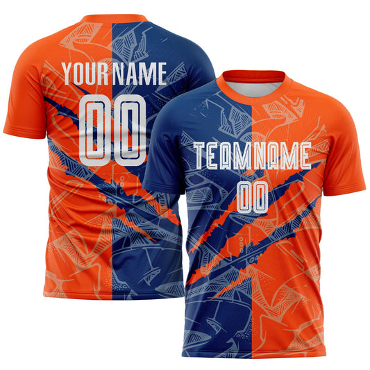 Custom Graffiti Pattern US Navy Blue-Orange Scratch Sublimation Soccer Uniform Jersey - Sky-Custom