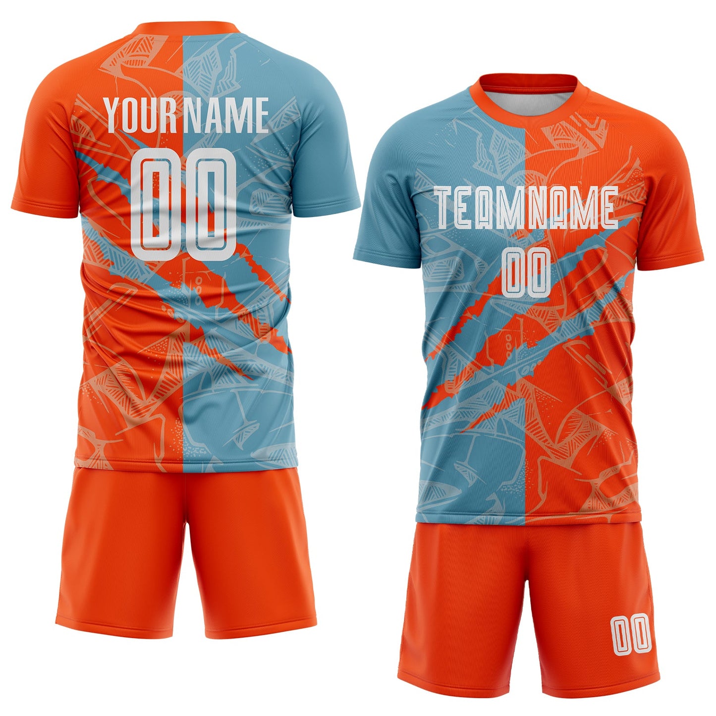 Custom Graffiti Pattern Shadow Blue-Orange Scratch Sublimation Soccer Uniform Jersey - Sky-Custom