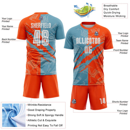 Custom Graffiti Pattern Shadow Blue-Orange Scratch Sublimation Soccer Uniform Jersey - Sky-Custom