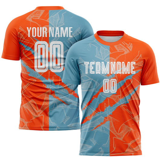 Custom Graffiti Pattern Shadow Blue-Orange Scratch Sublimation Soccer Uniform Jersey - Sky-Custom