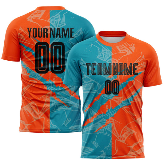 Custom Graffiti Pattern Black Teal-Orange Scratch Sublimation Soccer Uniform Jersey - Sky-Custom