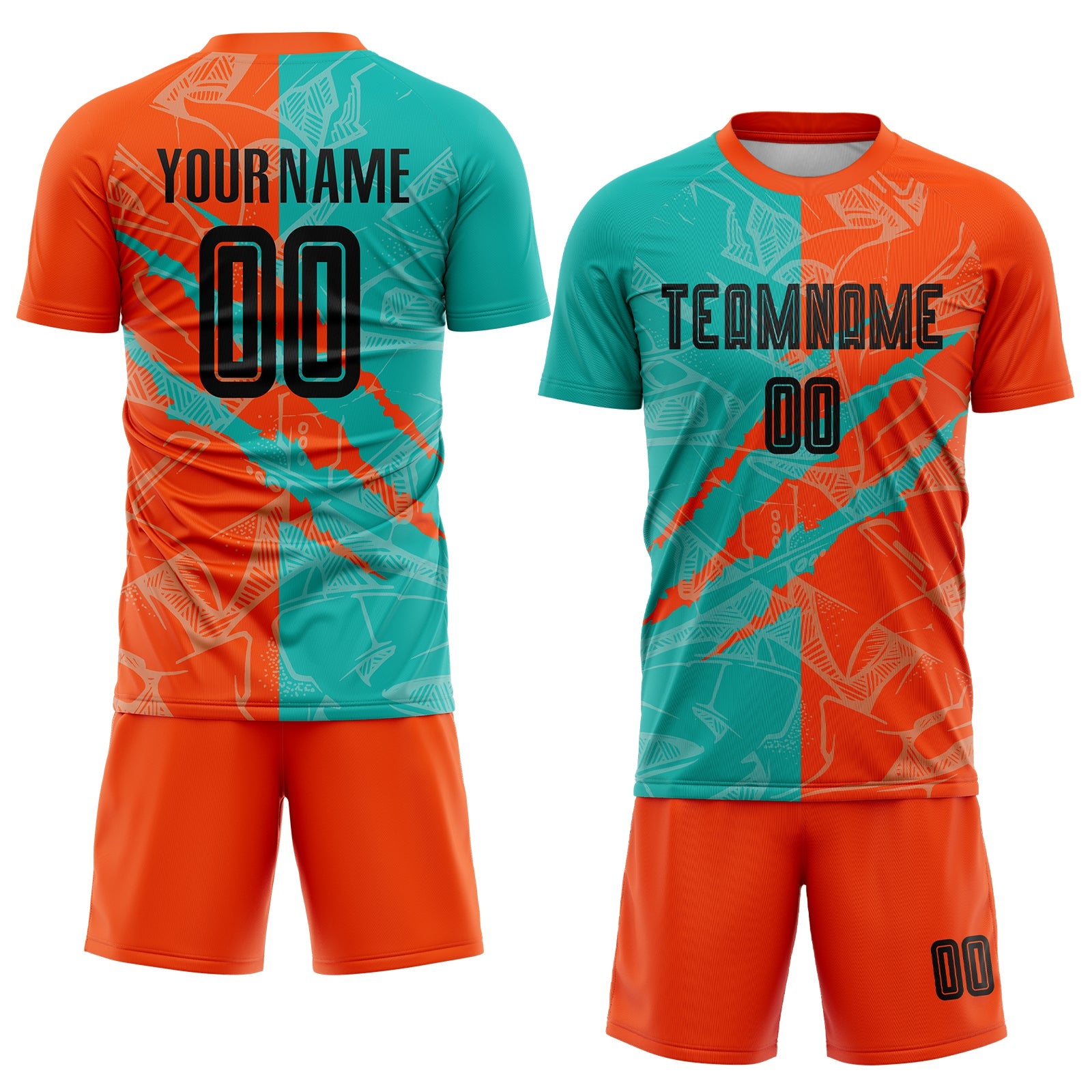 Custom Graffiti Pattern Black Aqua-Orange Scratch Sublimation Soccer Uniform Jersey - Sky-Custom