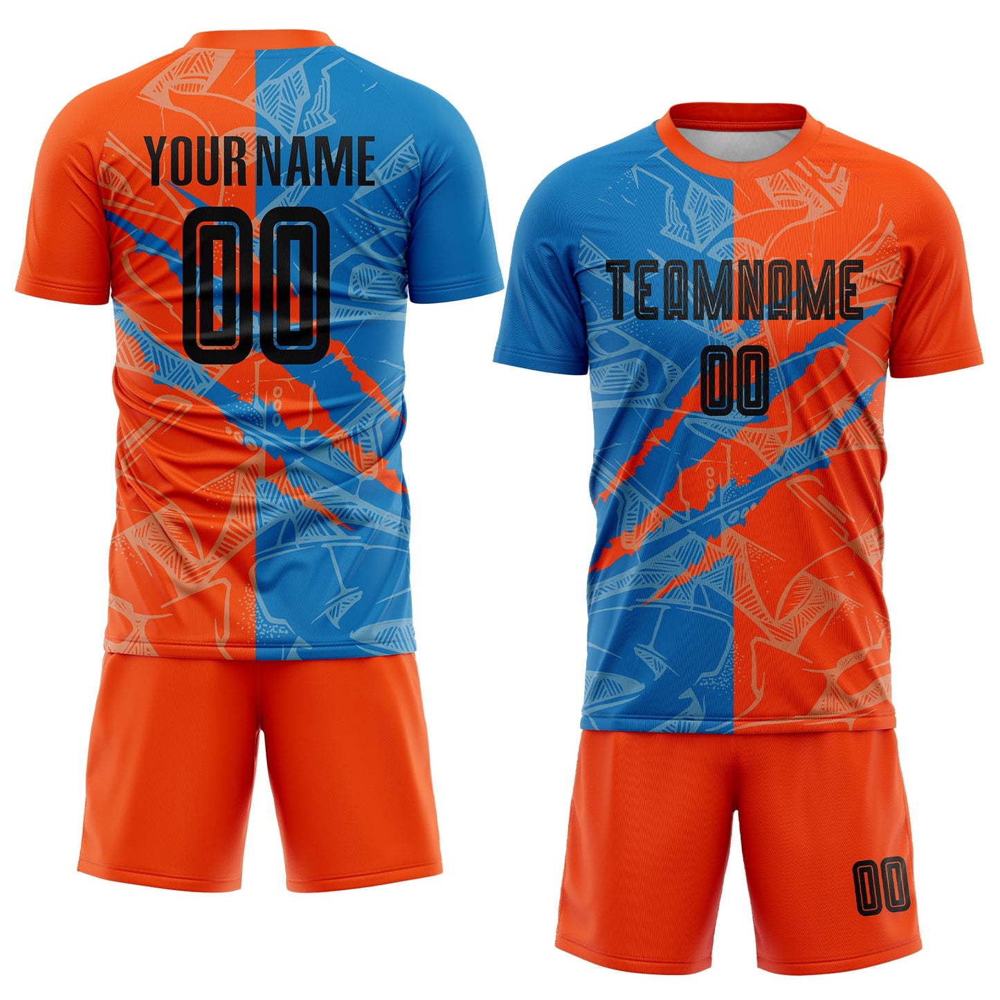 Custom Graffiti Pattern Black Blue-Orange Scratch Sublimation Soccer Uniform Jersey - Sky-Custom