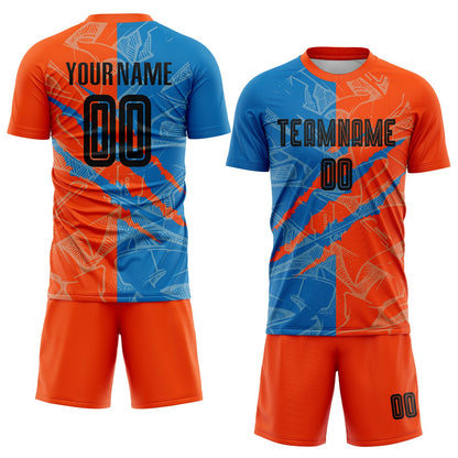Custom Graffiti Pattern Black Blue-Orange Scratch Sublimation Soccer Uniform Jersey - Sky-Custom